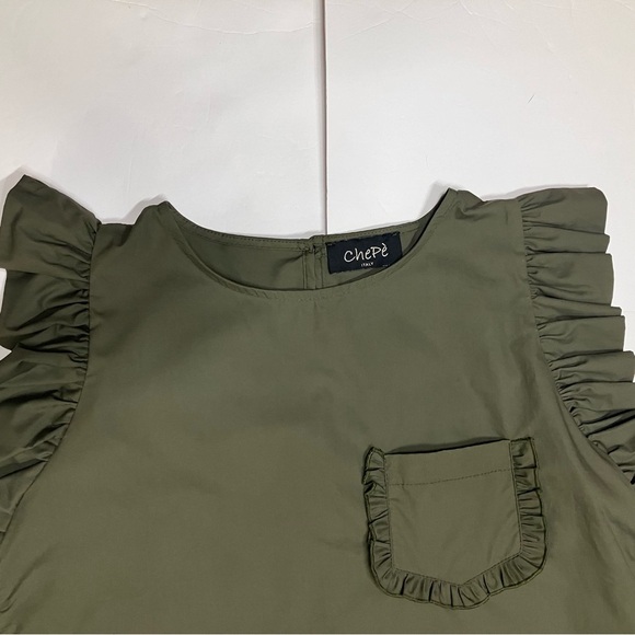 Military green ruffle top by Chepe Italy Size L - Picture 3 of 12